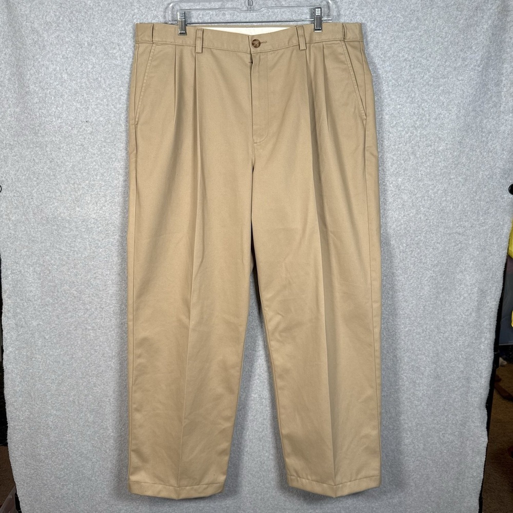 LL Bean Chino Pants Mens 38x29Tan Khaki Comfort Waist Casual Wrinkle Free